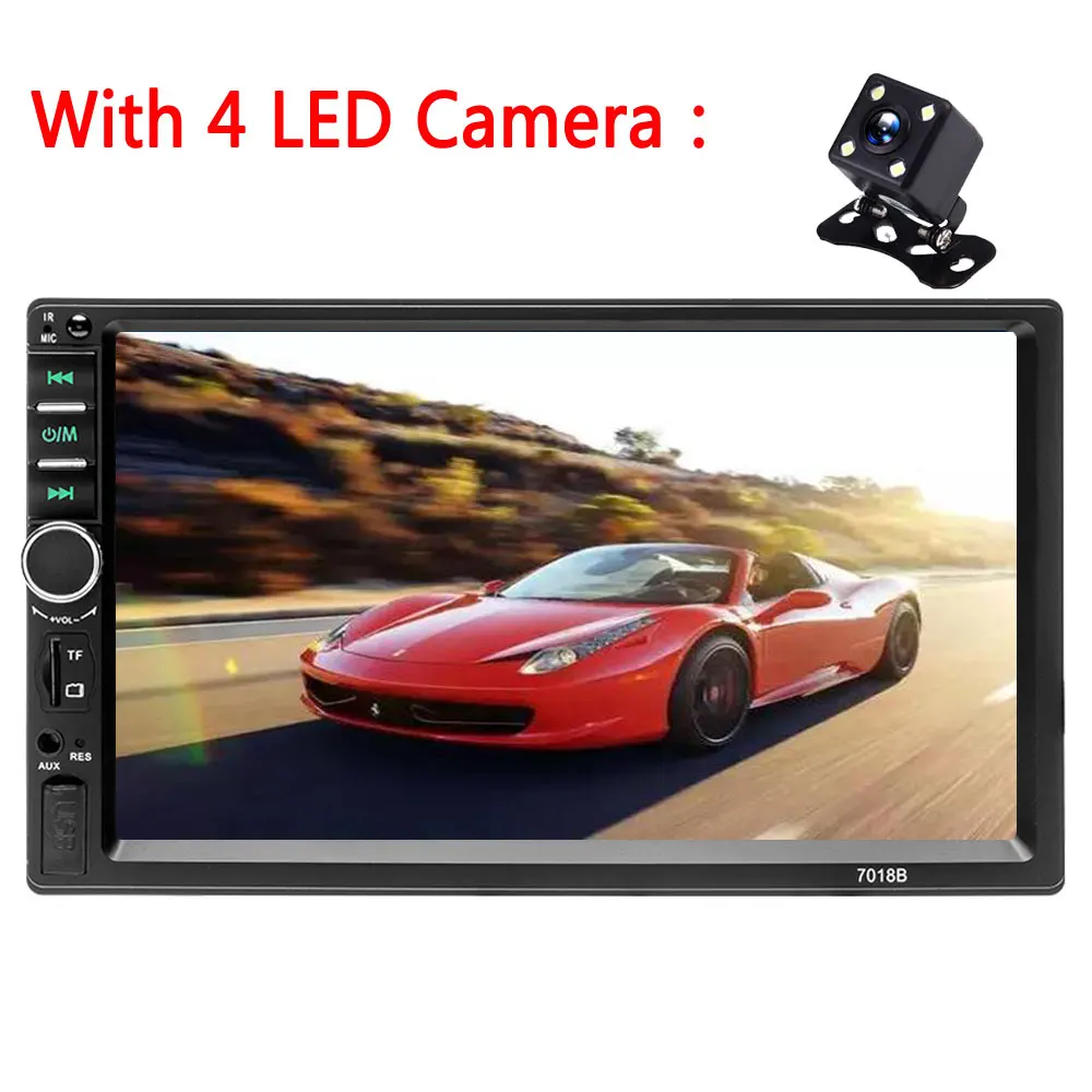 With 4 LED Camera Podofo Авторадио " 2 Din сенсорный экран мультимедийный плеер Bluetooth зеркальная связь камера заднего вида 7018B FM MP5 плеер - Цвет: With 4 LED Camera