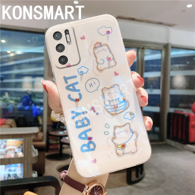 

KONSMART New Case For Xiaomi Redmi Note10 5G Glitter Rhinestone Silicon Cartoon Cute Cover POCO M3 Pro Cases