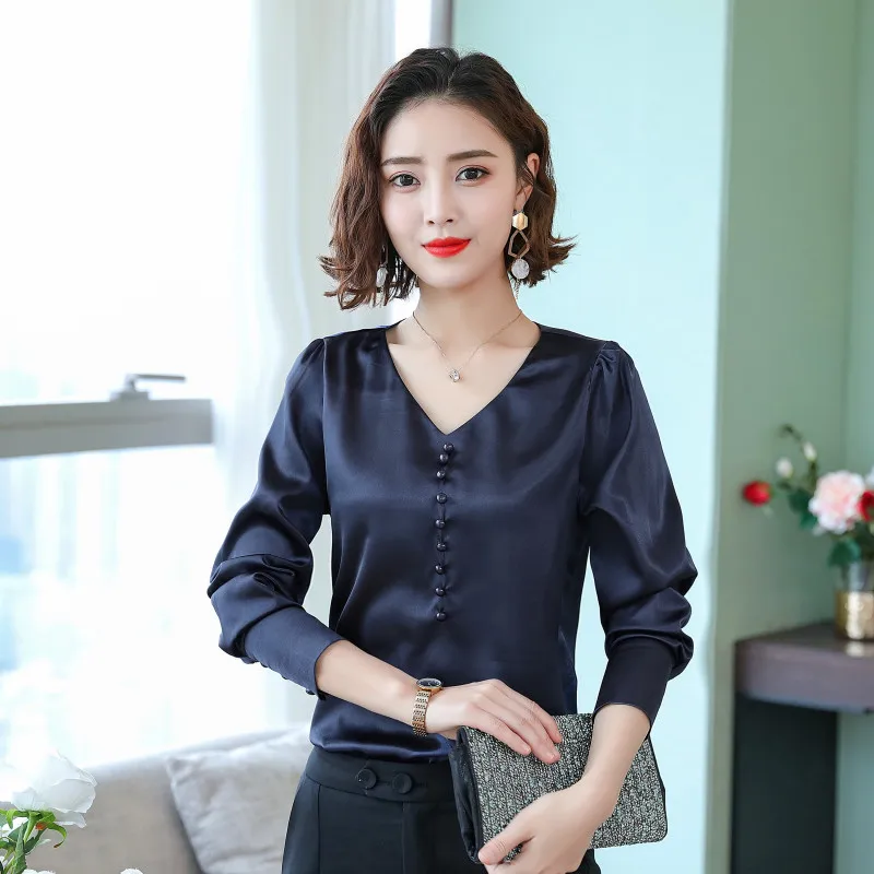 Женские топы и блузки Весенняя Повседневная шелковая блузка свободные рубашки с
