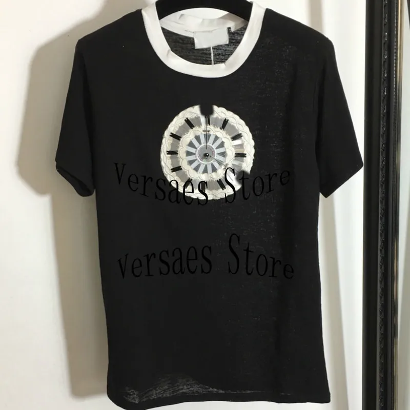 

2021 Роскошные Брендовые Часы с блестками и вышивкой, модная женская универсальная Свободная Повседневная футболка с коротким рукавом и круг...