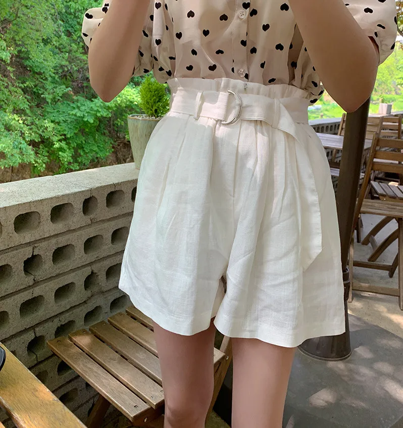 Microtops estampados de cintura alta para mujer, pantalones cortos blancos, camisa de primavera, tops informales, Blusa de gasa de manga corta