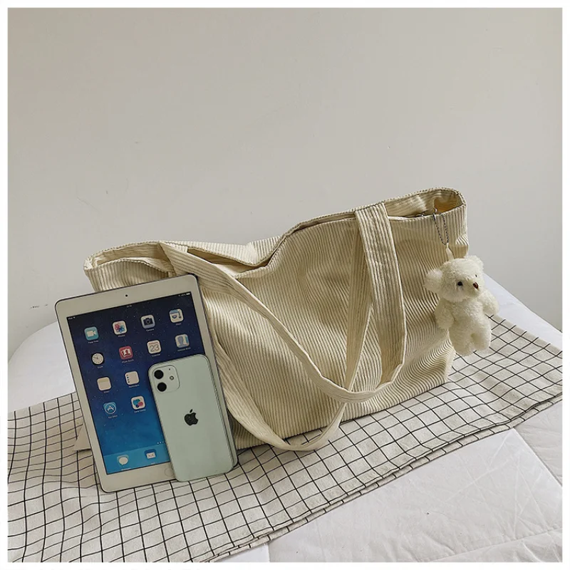 

Korean Style Large Capacity One Shoulder Bag Simple Casual Tote Bag Corduroy Solid Color Cloth Women's Handbag