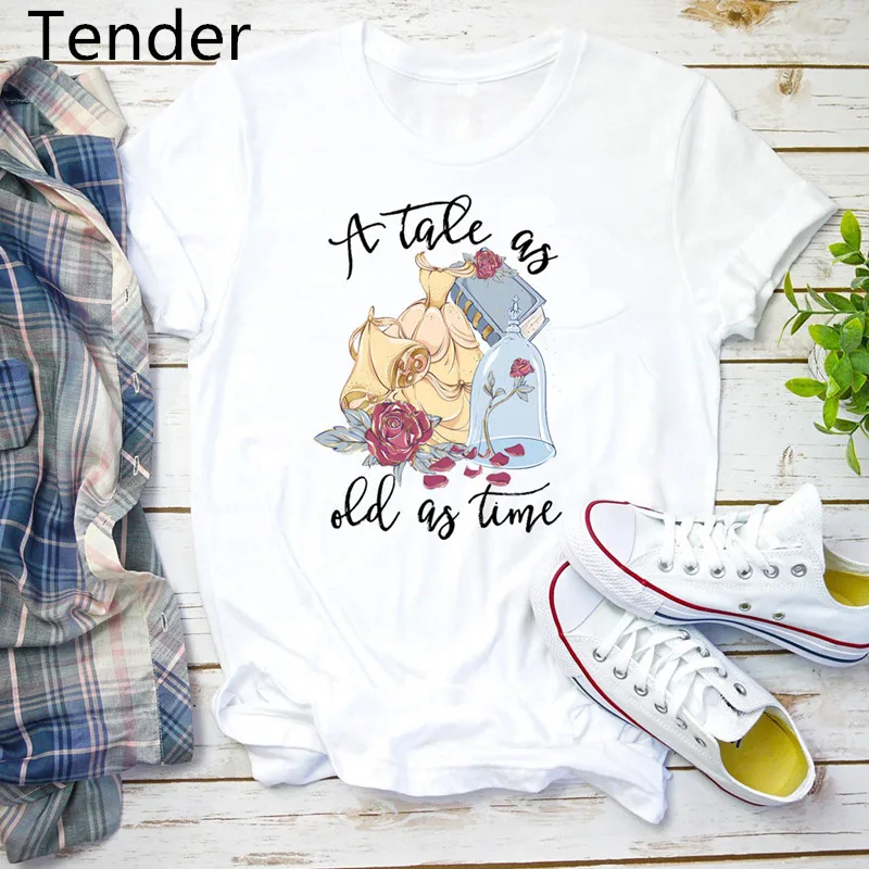 

Tale As Old As Time Women's T Shirt Beauty and The Beast T Shirt Cute Graphic Tees Women Fashion ulzzang Lovely women shirts