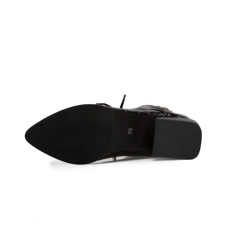 

Kickway Women Shoes PU Leather Elegant Pointed Toe Square High Heel Lace Up Autumn Winter Casual Ankle Boots Big Size 34-46