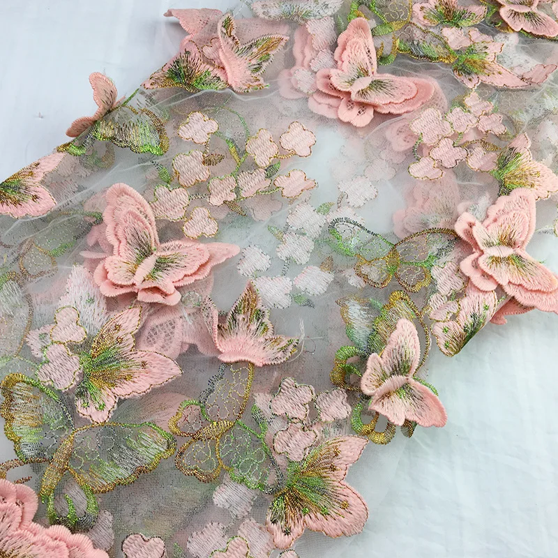 Изысканная 3D кружевная вышивка бабочки ткань многоцветная золотая нить