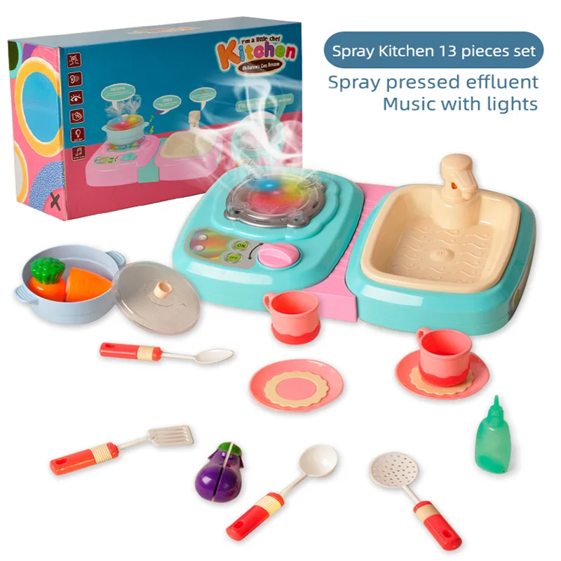 

Children's Kitchen Sound And Light Toys Sets Cooking Simulation Food Kitchenware Cookware House Kitchen Toy For Girls Children