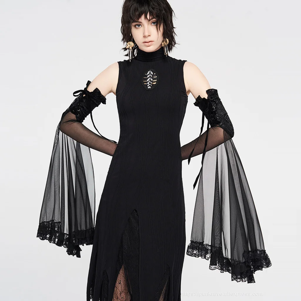

PUNK RAVE Women's Gothic Gorgeous Perspective Mesh Lace Shadow Flower Long Gloves Fashion Novelty Prom Party Club Women Gloves