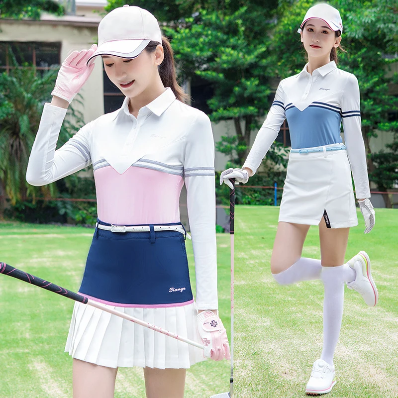 

Autumn Winter Women Golf Clothing Long-Sleeved Shirt Quick-Drying T-shirt Personality Contrast Color Breathable Sports Wear Tops