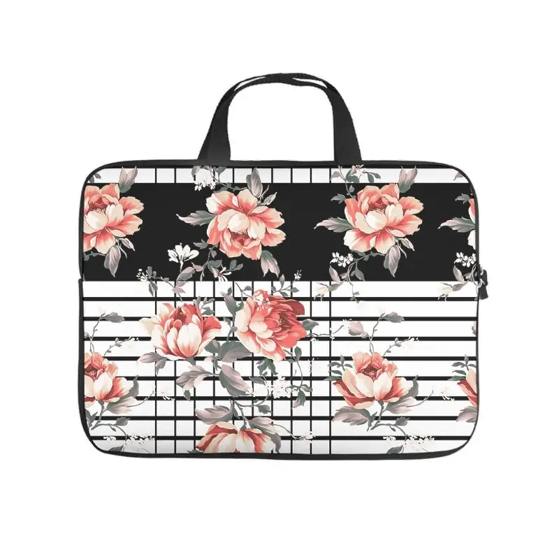 

White Black Plaids Flowers Laptop Sleeve Customized Prints Laptop Computer Sleeve Slim Polyester Laptop Sleeve Five Sizes for