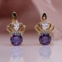 luxury cz shining crystal stud earring exquisite girl crown aaa zirconia gold plated earring charm lady wedding party jewelry