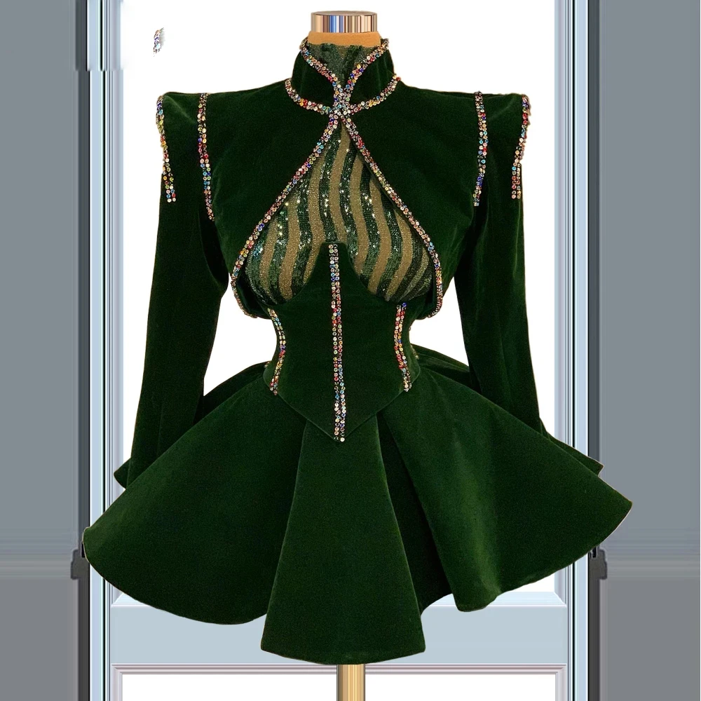 

Luxury Green Mini Celebrity Dresses Singer Stage Show Party costume