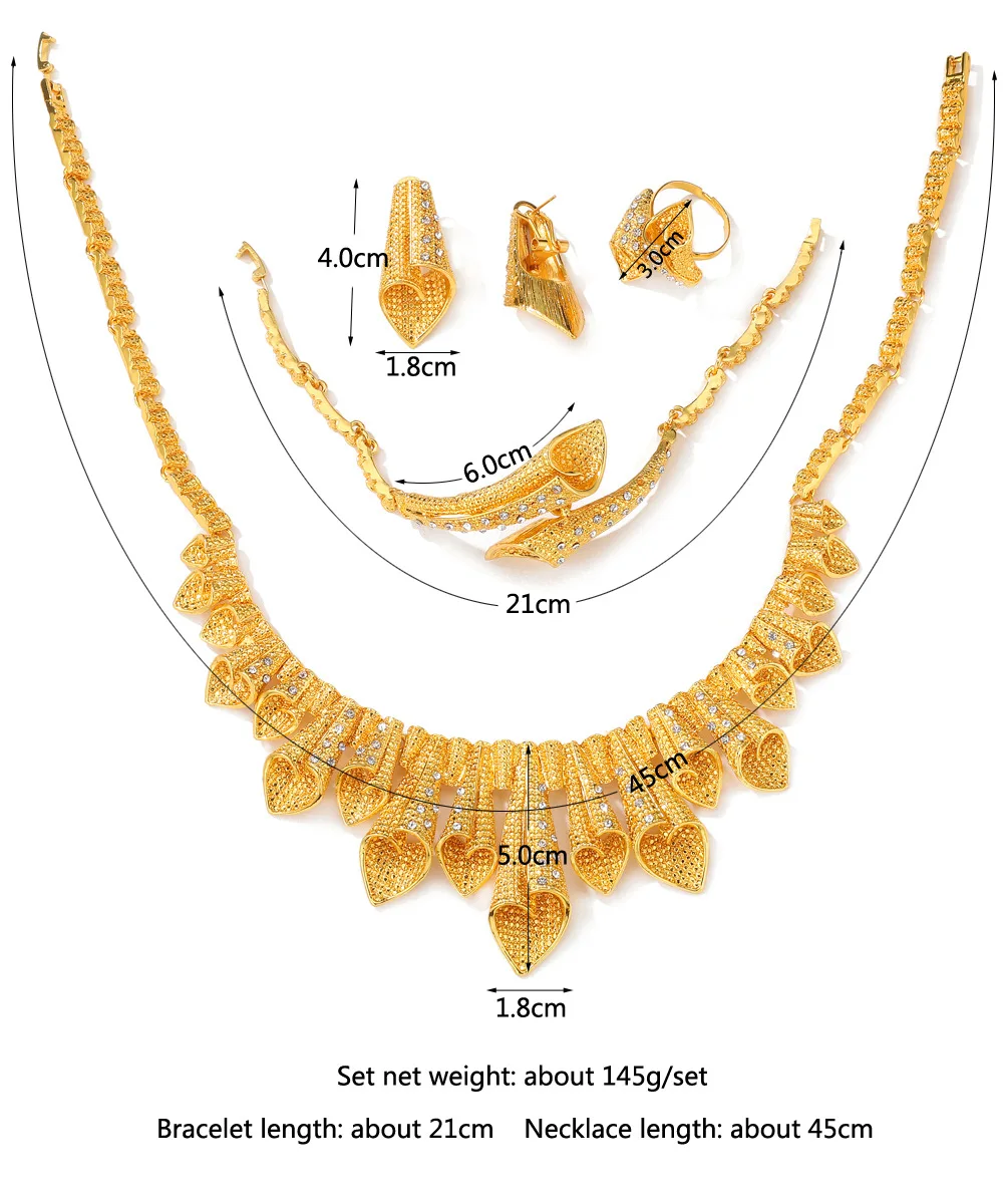 

WANGAIYAO Middle East Arabian Gold-plated Zirconium Wedding Set Women's Necklace Earrings Ring Bracelet Four-piece Jewelry