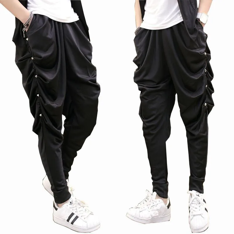 

Men spring autumn rivet harem pants punk hip hop drop crotch baggy pants nightclub stage joggers costume men casual streetwear