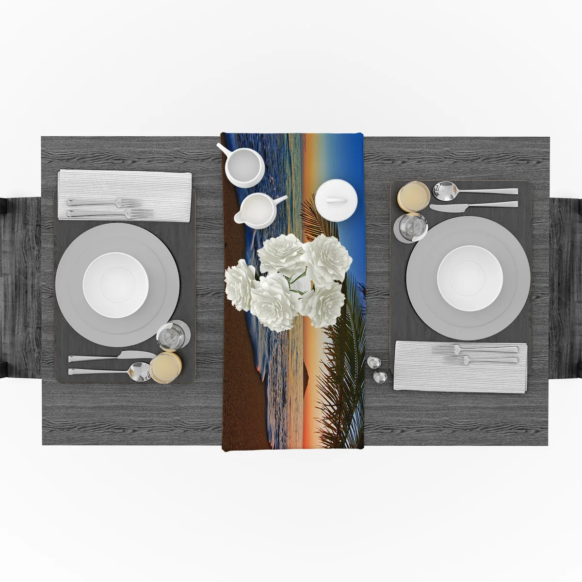 Закат пляж кокосовое дерево Свадебная вечеринка настольная дорожка журнальный