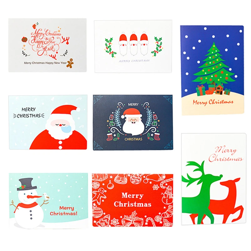 8Pcs Handmade Merry Christmas Paper Greeting Card With Envelope Writing Gift DIY Cards Navidad 40OCT7 | Дом и сад