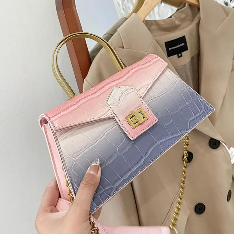

Stone Pattern Metal Top-handle Women Handbag Gradient Color Shoulder Crossbody Bags For Women Luxury Pu Leather Women's Bag 2021