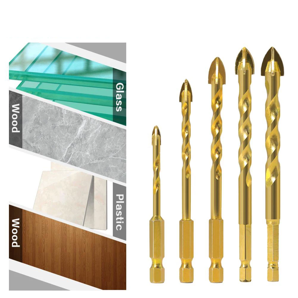 

1PC 7mm Hex Shank Twist Glass Bits Titanium Ceramic Core Drilling Drill Set 4 6 8 10 12mm Tile Concrete Cross Tip Hole Bit Tile