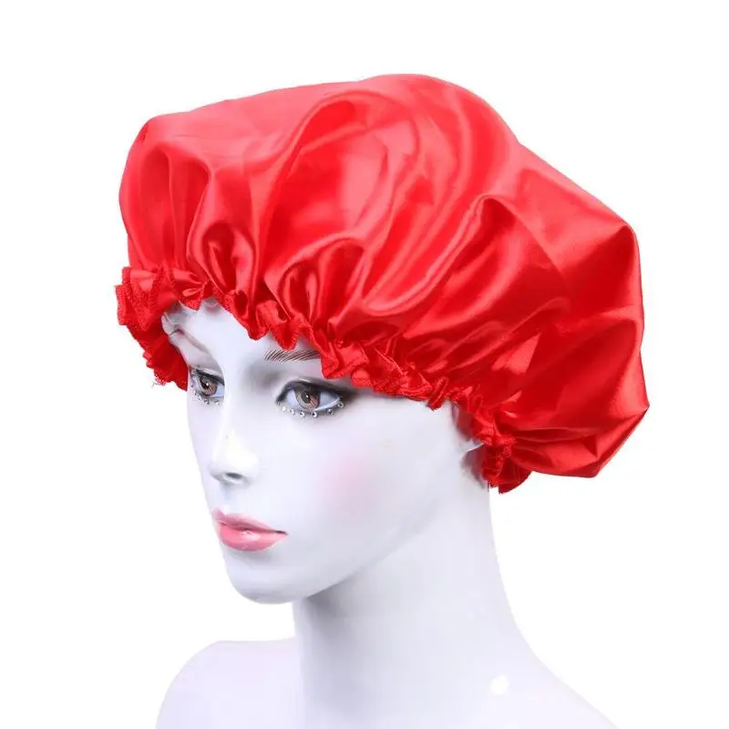 Однотонная атласная Кепка шапочка для сна ухода за волосами Женская душа шапка