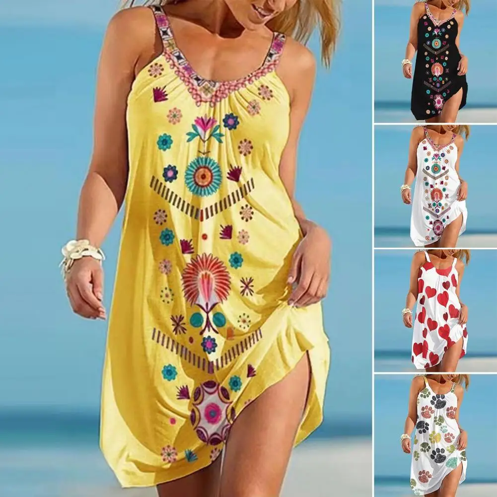 

Hot Sales!! Bohemian Women Sling Dress Sleeveless Printed Above Knee Loose Dress for Spring/Summer
