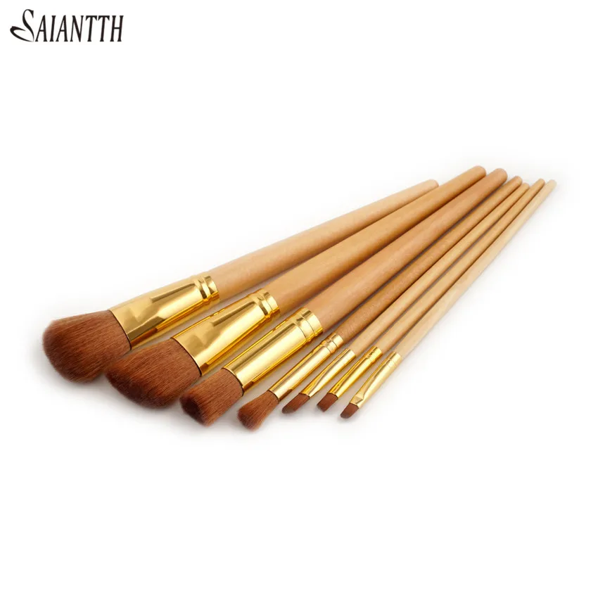 SAIANTTH nature wood handle 7pcs Makeup Brushes Set Beauty Tool eyeshadow concealer powder Foundation Brush kit pincel maquiagem | Красота и
