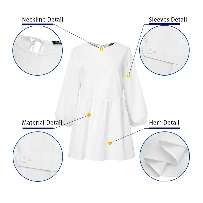 

VONDA 3 Colors Casual Women Elegant Puff Sleeve O Neck Midi Dresses Pleated Ruffled Hem Solid Color Vestido