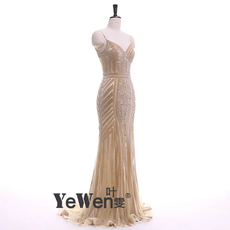 Золото Русалка Вечерние платья кристаллы 2016 В Средства ухода за кожей Шеи Для