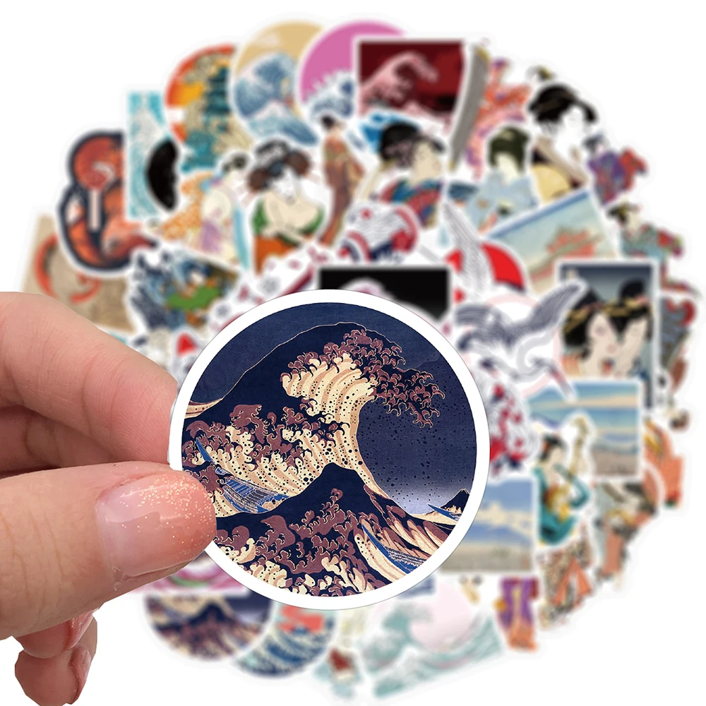 103050pcs ukiyo e waves stickers laptop diy guitar luggage skateboard fridge car waterproof graffiti sticker decals kid toys free global shipping