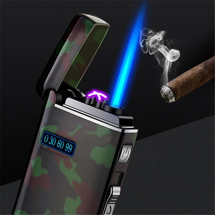 camouflage electronic gas lighter metal torch windproof arc lighter for kitchen plasma lighter male survival army fan gadget free global shipping