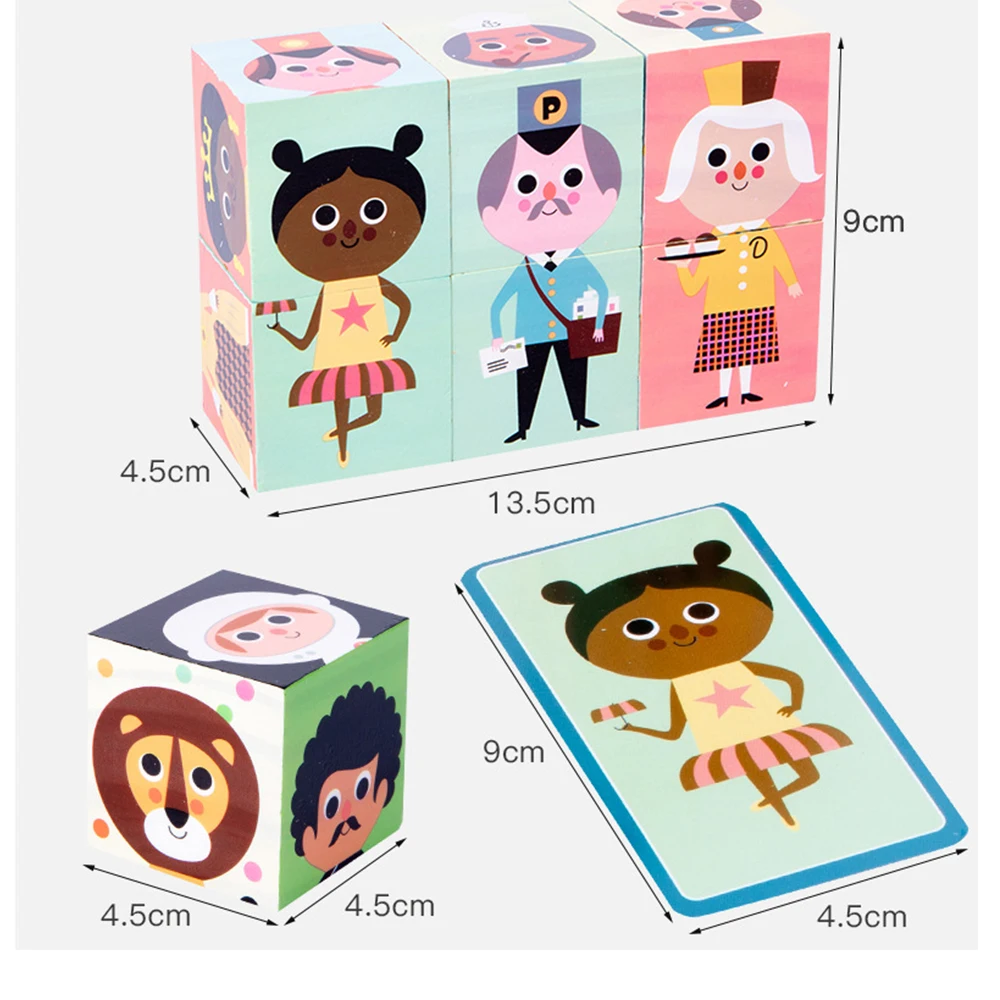 Детские деревянные шесть сторон 3D головоломки кубики строительные развивающие