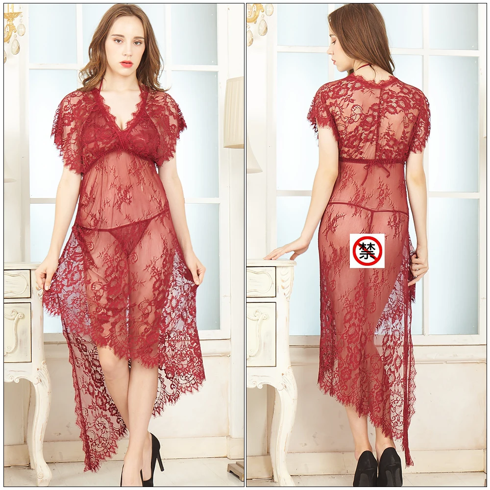 

Women Pyjamas Night Dress Sexy Lingerie Sleep Tops Lace Transparents Nightgowns Female Sleepwear Nightwear Long Skirt Pijamas