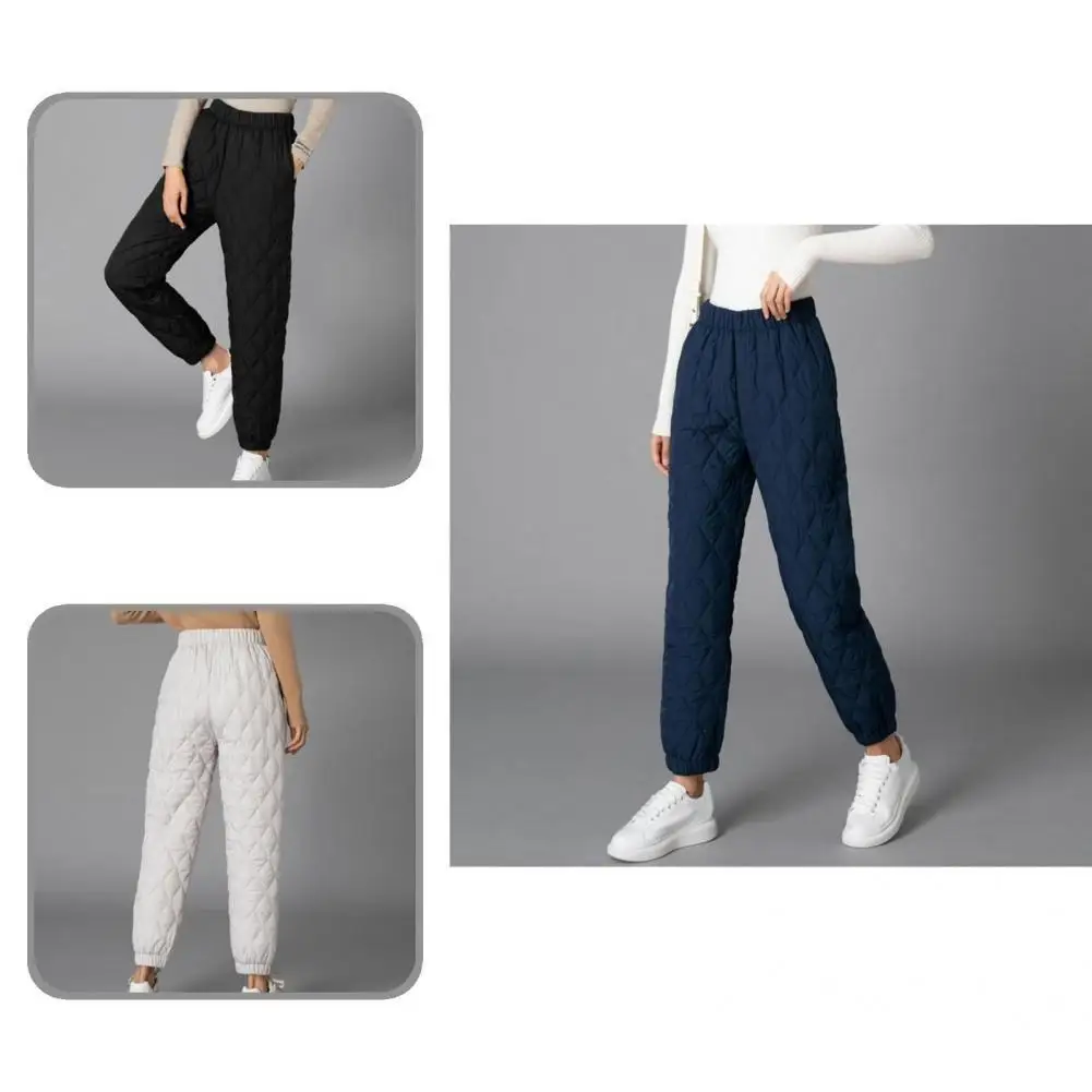

Trendy Padded Trousers Straight Cold Resistant Solid Color Rhombus Quilted Trousers Women Pants Women Pants