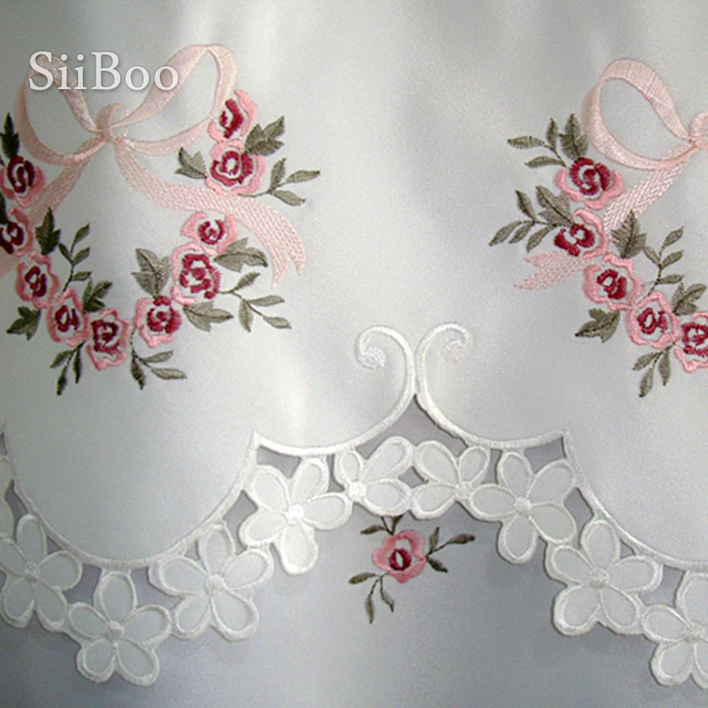 Кружевная полузанавеска в Корейском стиле кремово-белого цвета с цветочной