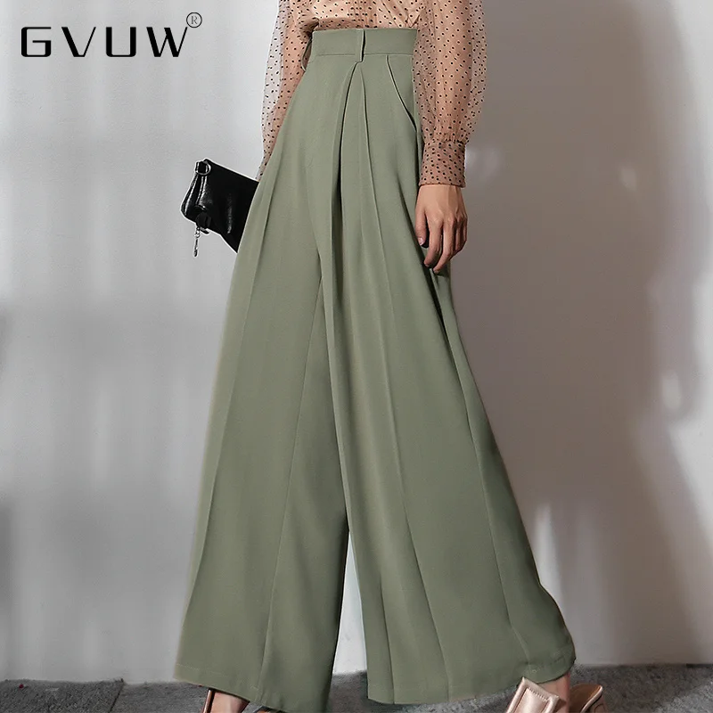 

Простые свободные широкие брюки GVUW, сезон осень-зима 2021, горчично-зеленого цвета, прямые брюки с высокой талией, Длинные винтажные женские ш...