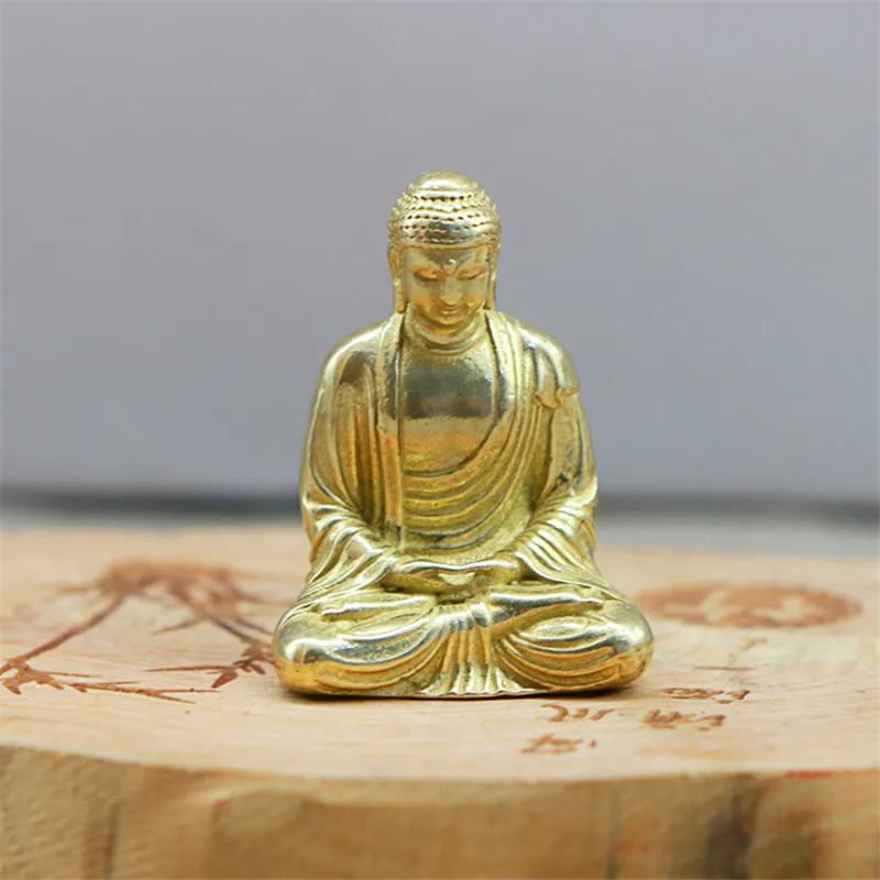 Миниатюрная портативная латунная статуя Будды дзен карманная сидячая ручная