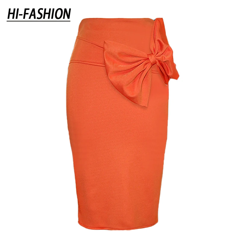 

Women Black High Waist Skirts Bodycon Pencil Office Ladies Big Bowtie Summer Modest Elegant Retro Skirt