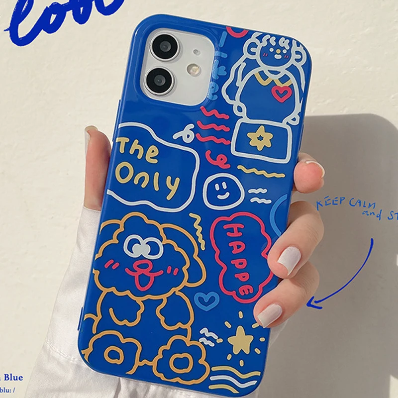 

Graffiti line cute dog cool candy phone case for iphone x xr xs max 11 12 mini pro max 8 7 plus soft silicone cartoon cover capa