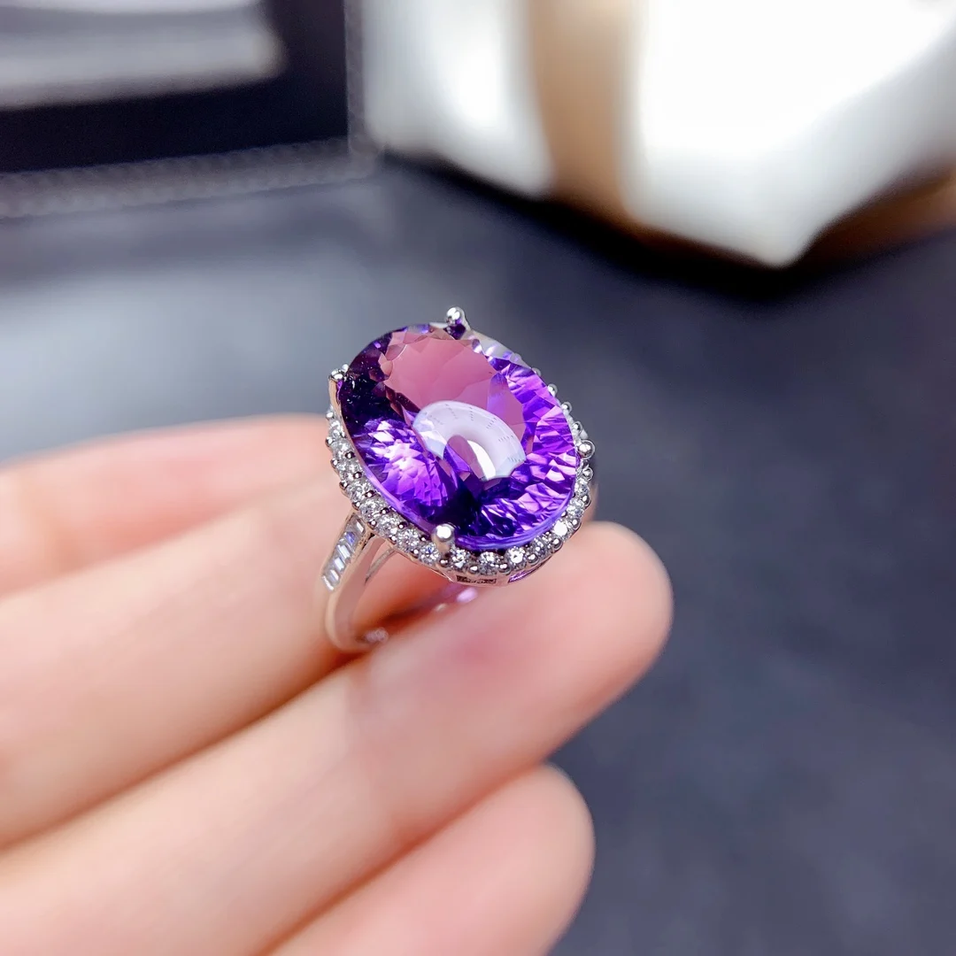 

shilovem 925 sterling silver piezoelectric amethyst Rings fine Jewelry women trendy open classic new gift 10*14mm mj10146652agz