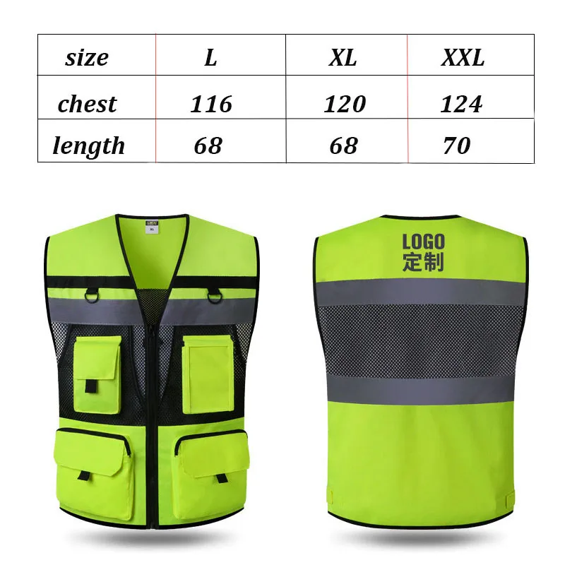 

Светоотражающий защитный жилет Hi Vis, сетчатая летняя безрукавка, куртка, жилет с несколькими карманами, рабочая одежда для мужчин, защитный ...