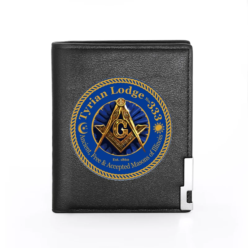 Tyrian Lodge 333 Accepted Masons Of Illinois Wallet Men Women Leather Credit Card Holder Short Purse Money Bag High Quality