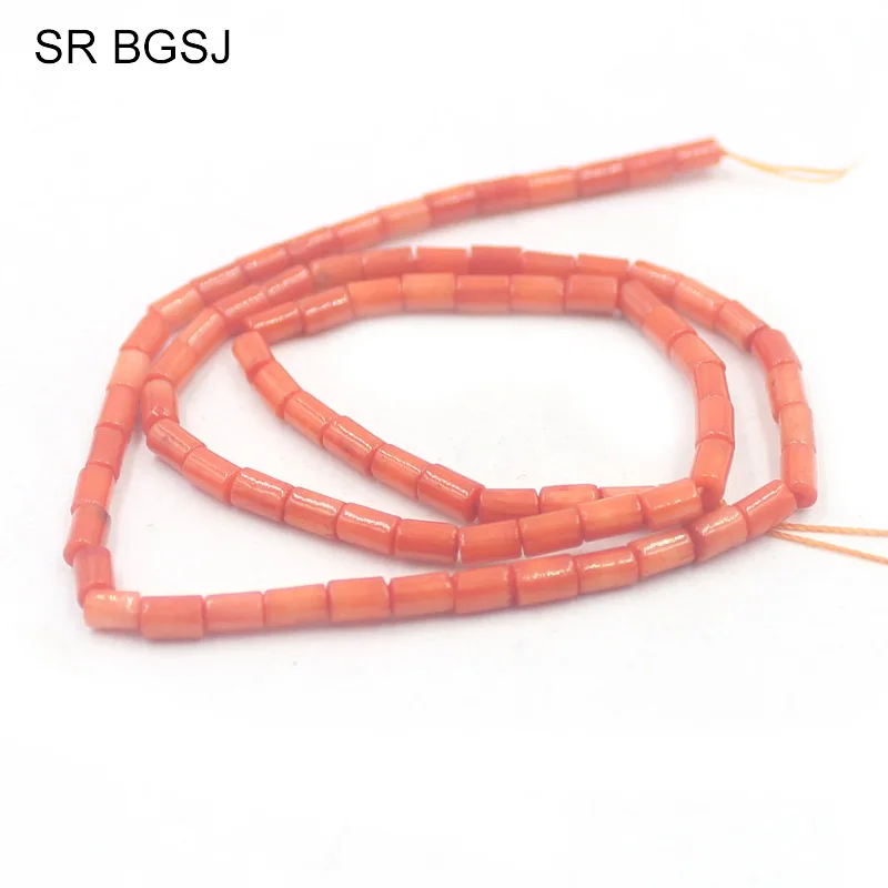 

Free Shipping 3x5mm Red/ Orange Real Column Natural Coral Spacer Findings DIY Beads Strand 15"