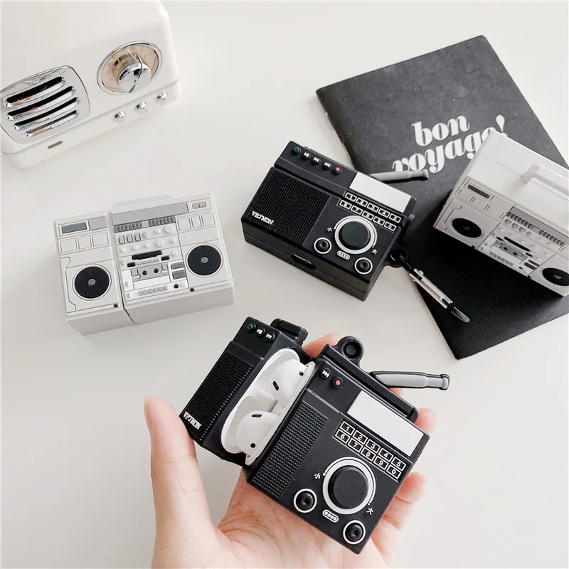 

3D Cute Vintage Tape Recorder Player for AirPods 1 2 3 Pro Charging Soft Silicon Cover Wireless Bluetooth Earphone Case