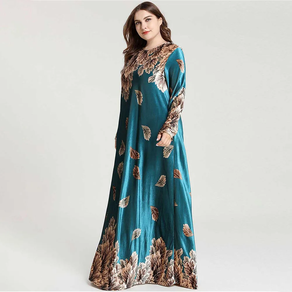Abayas For Women Muslim Abaya Dress Plus Size Velvet Winter Dresses Elegant Party Fashion Oversize Dubai Islamic Clothing Green |