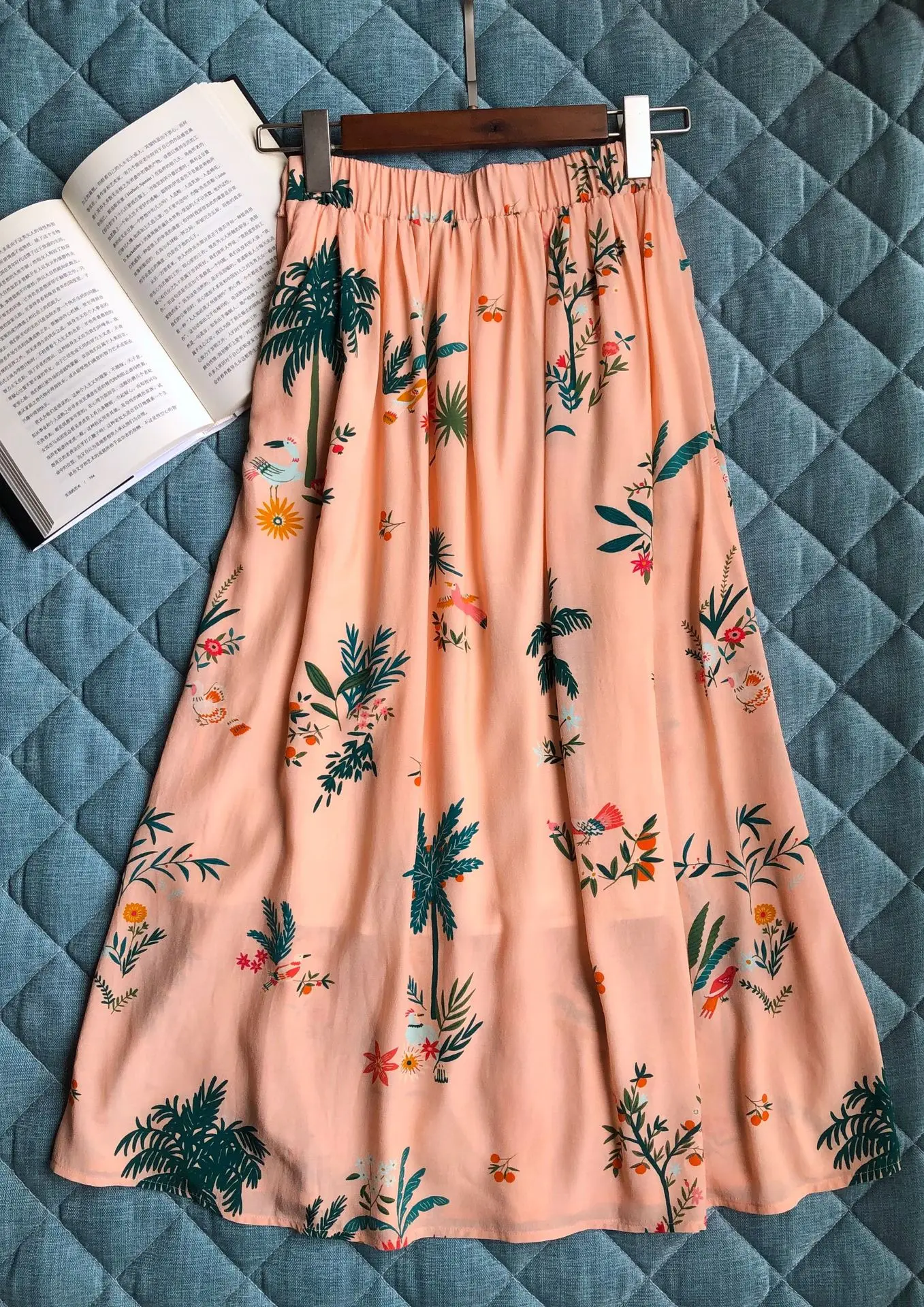 Женская юбка Кокосовая с принтом мягкая шелковая летняя поясом на резинке