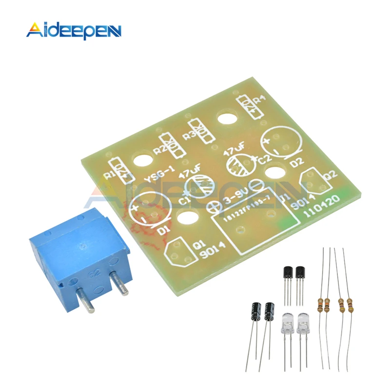 DC 3 V-14 V 5MM Flash Light Blue Светодиодный модуль DIY Kit транзистор 30K сопротивление 22 мкФ электролитические конденсаторы без кабеля Dupont