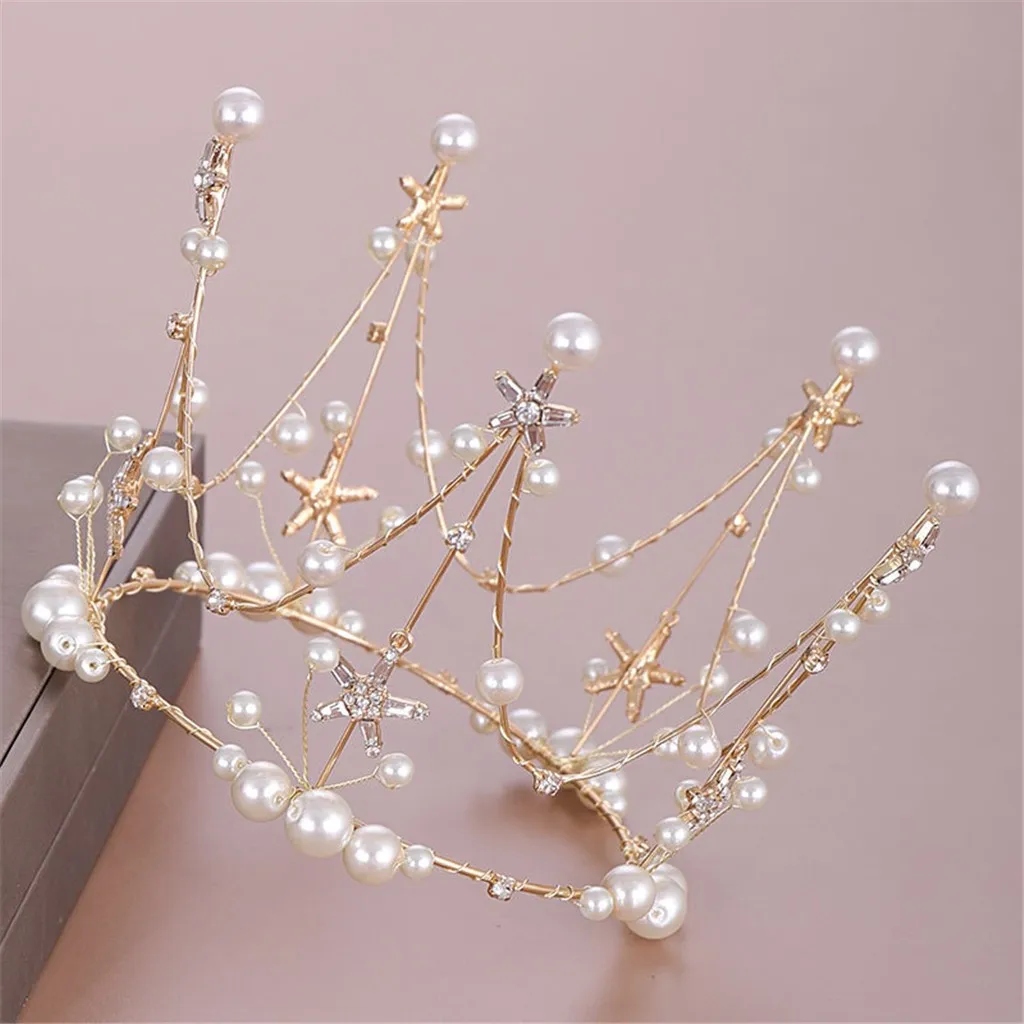 Женский набор с жемчужной короной и зажимом для ушей свадебный обруч принцессы