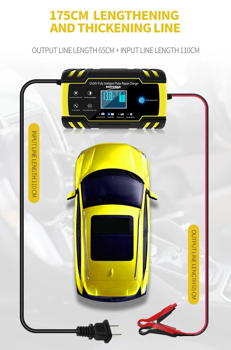 

12V 8A Intelligent Pulse Repair Charger With LCD Display Battery Charger for Car Motorcycle 12V 24V Pulse Repair Battery Charger