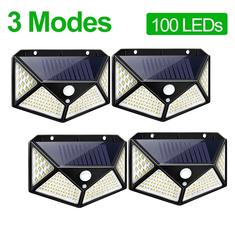 

Outdoor 100 LED Rechargeable Solar Lamp With Motion Sensor IP65 Waterproof Sunlight Powered For Garden Decoration Energy Saving