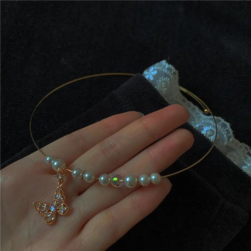 

Simple ins style pearl choker necklace women's accessories fashion trend vintage butterfly neck chains necklace for women gift