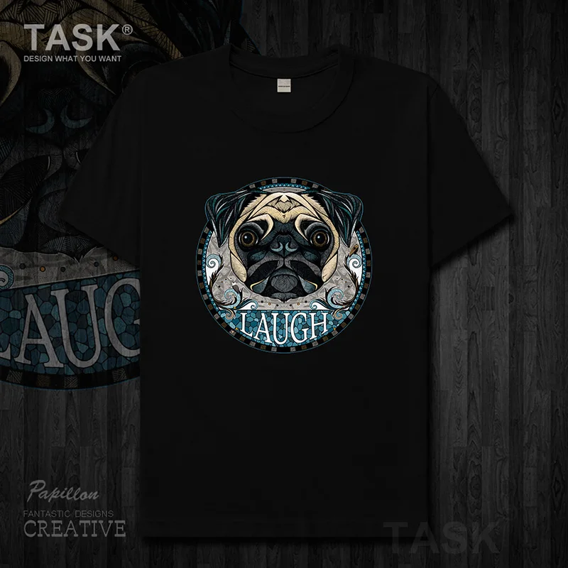 Pug animal illustration cute cartoon funny print men's t-shirt cotton Short sleeve clothes comfort slim Harajuku Streetwear 0002 | Мужская