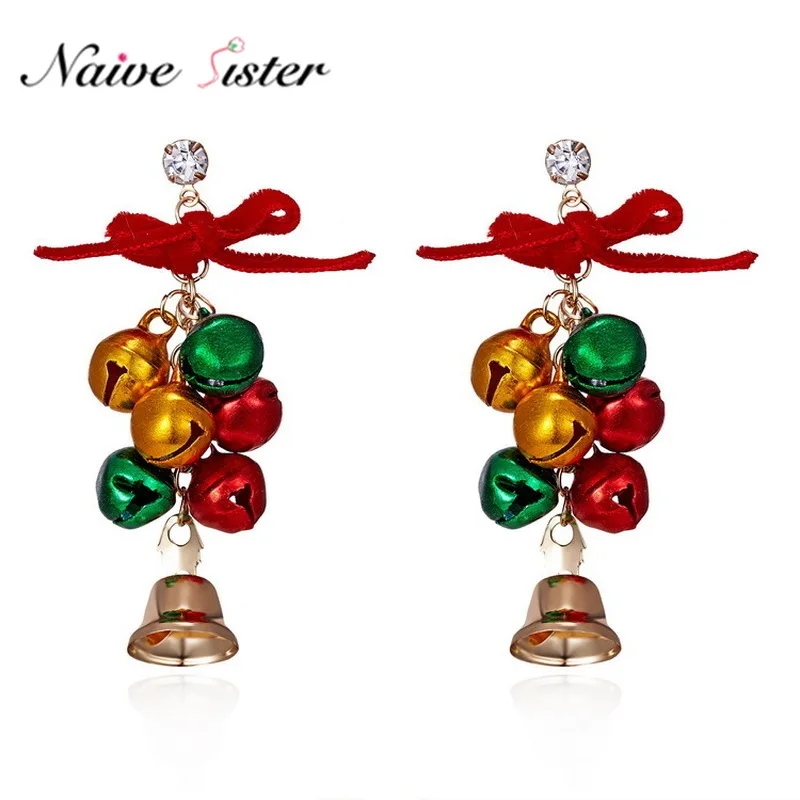 Милый Рождественский подарок длинные висячие серьги с колокольчиком для девочек